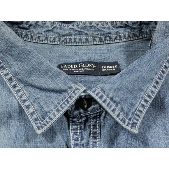 Faded Glory Denim Button Up Shirt Mens Size 2XL Blue Long Sleeve EUC - Picture 9 of 13